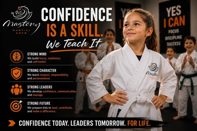 Confident young Mastery Martial Arts student demonstrating leadership, resilience, and self-belief. Confident young Mastery Martial Arts student demonstrating leadership, resilience, and self-belief.
