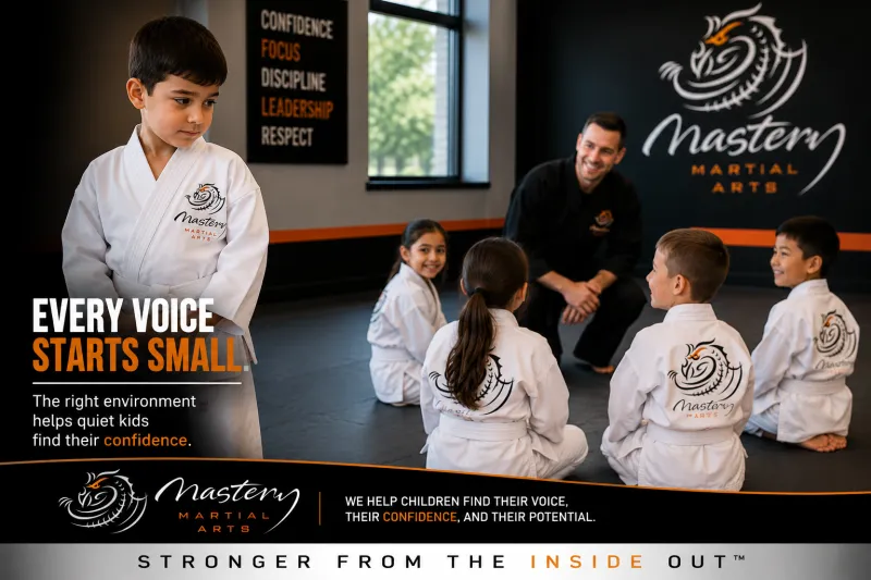 quiet child in martial arts class beginning to build confidence at Mastery Martial Arts quiet child in martial arts class beginning to build confidence at Mastery Martial Arts
