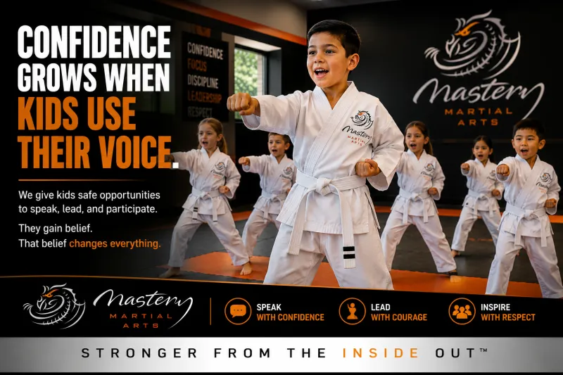 child leading classmates in martial arts practice at Mastery Martial Arts child leading classmates in martial arts practice at Mastery Martial Arts