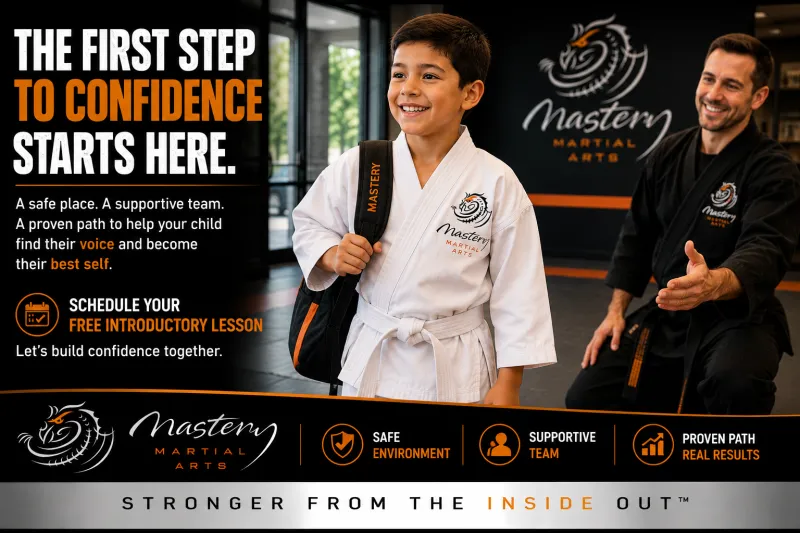 child beginning martial arts journey and building confidence at Mastery Martial Arts child beginning martial arts journey and building confidence at Mastery Martial Arts