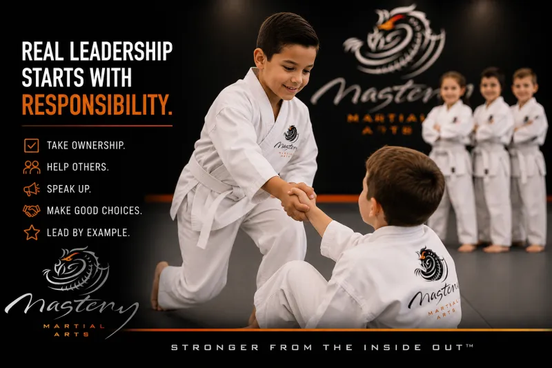 Children practicing leadership, communication, and teamwork in a martial arts class. Children practicing leadership, communication, and teamwork in a martial arts class.