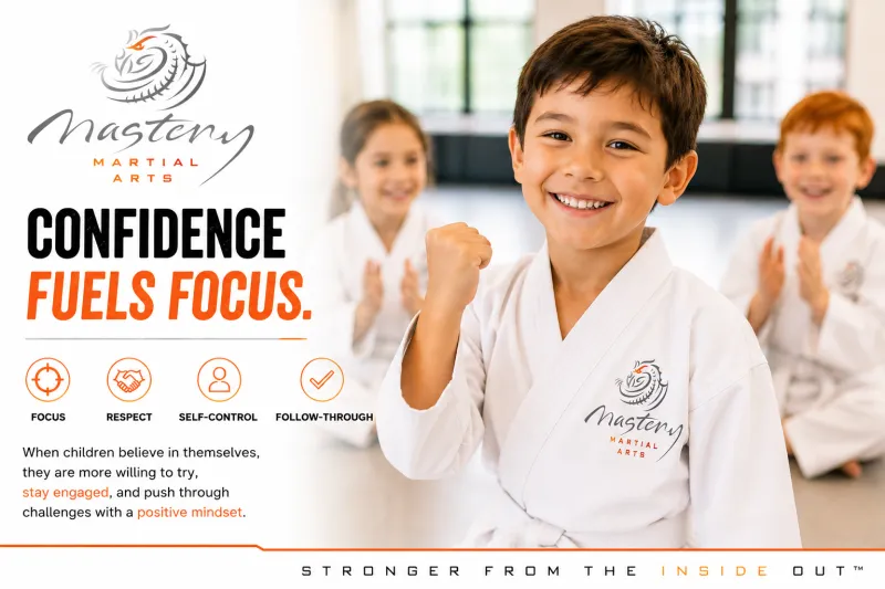 Confident young martial arts student smiling after successfully completing a class activity. Confident young martial arts student smiling after successfully completing a class activity.