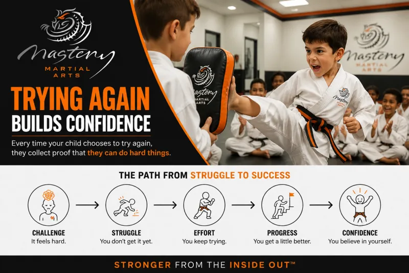 A visual showing how challenge, effort, progress, and evidence help children develop lasting confidence.