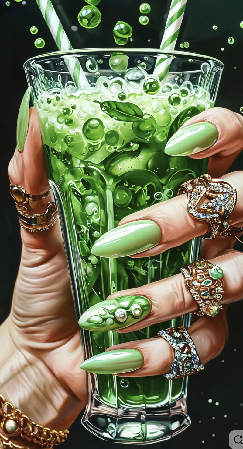 Green Reptile Print Coffin Press-on Gel Nails