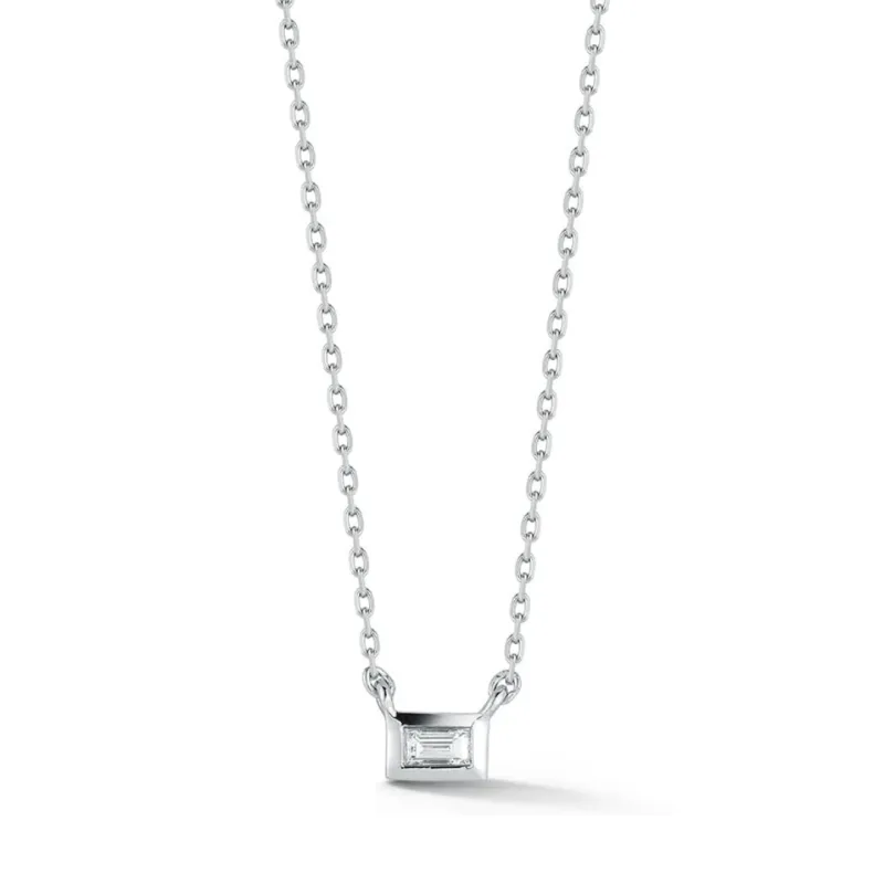 Platinum Diamond Baguette Necklace - 16" Chain