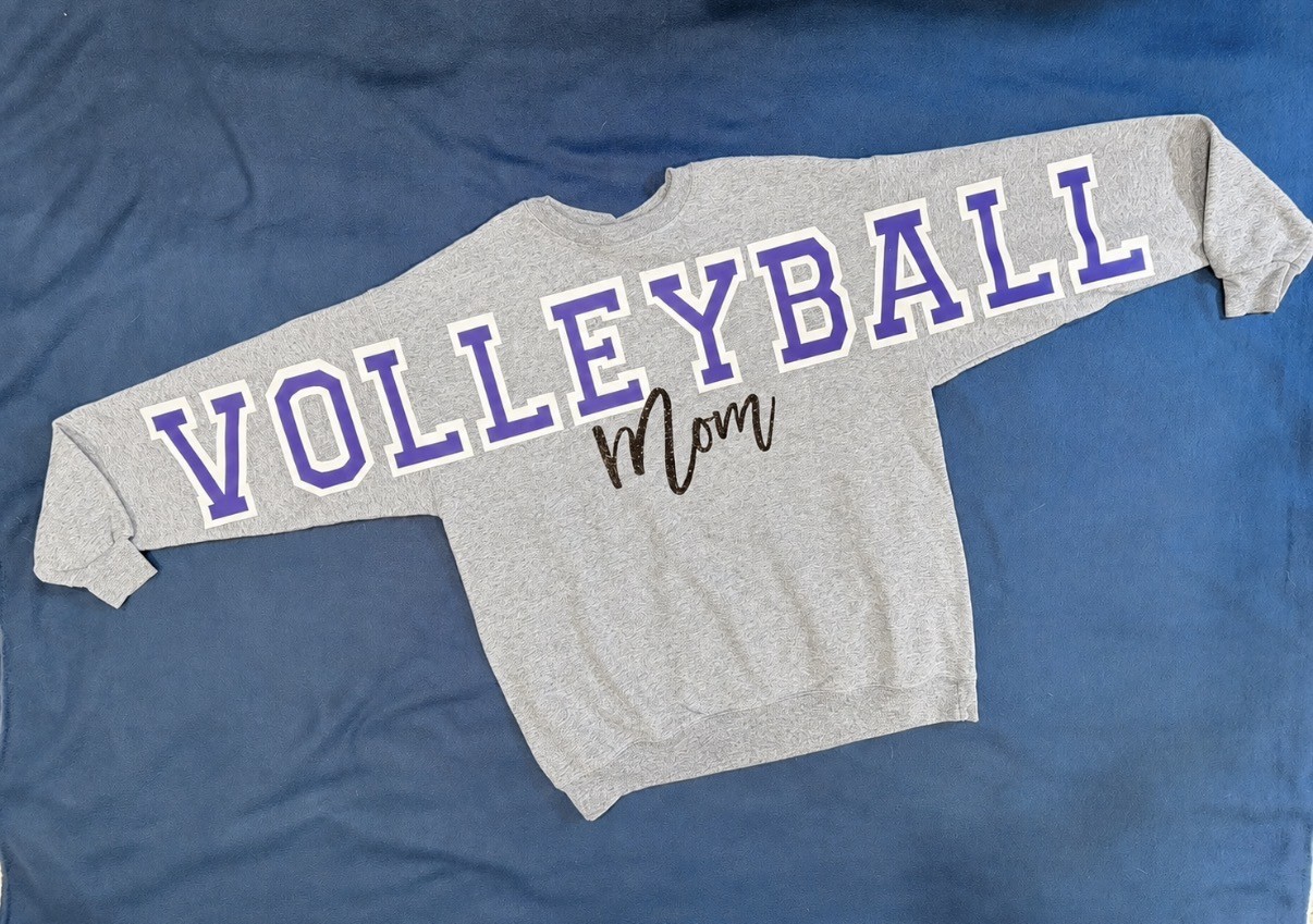 Volleyball Mom Purple Varsity Letter Sweatshirt (FRONT ONLY)