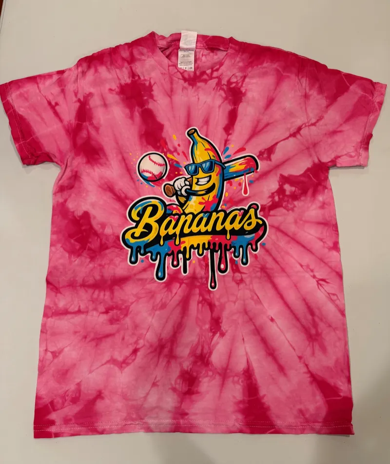 Pink Tie-Dye Banana Baseball Graphic T-Shirt