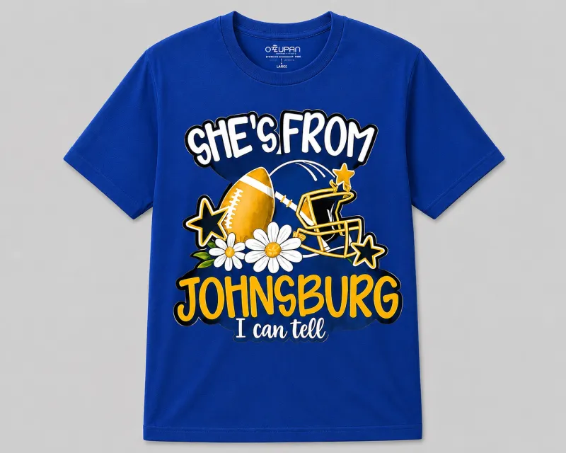 She's From [Your Town] – Girls Flag Football Spirit Shirt