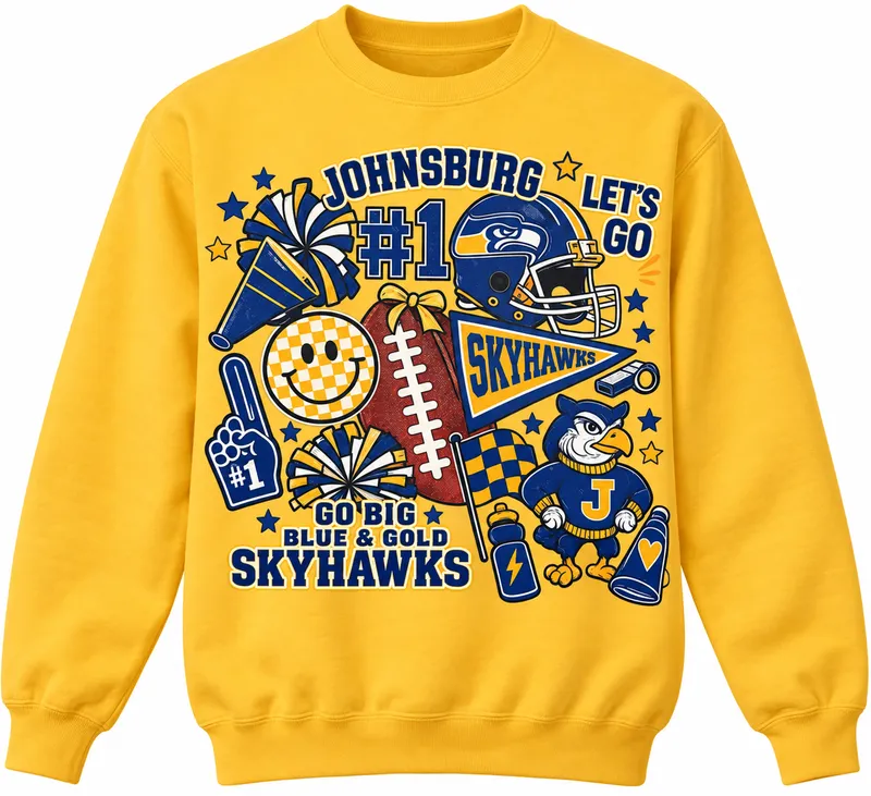 Johnsburg Skyhawks #1 Spirit Crewneck Sweatshirt – Gold