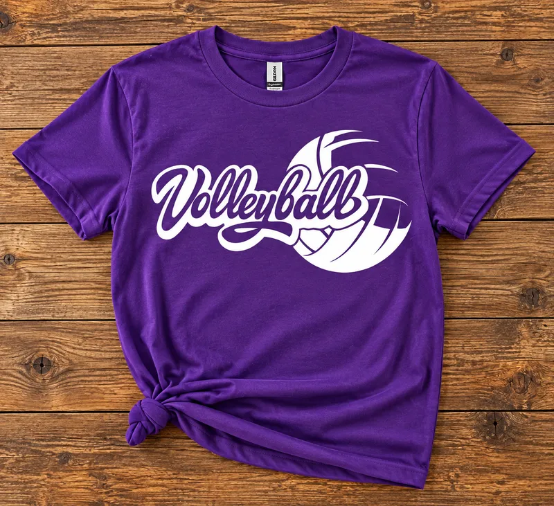 Volleyball Script Graphic T-Shirt – Purple, Hot Pink & Light Blue