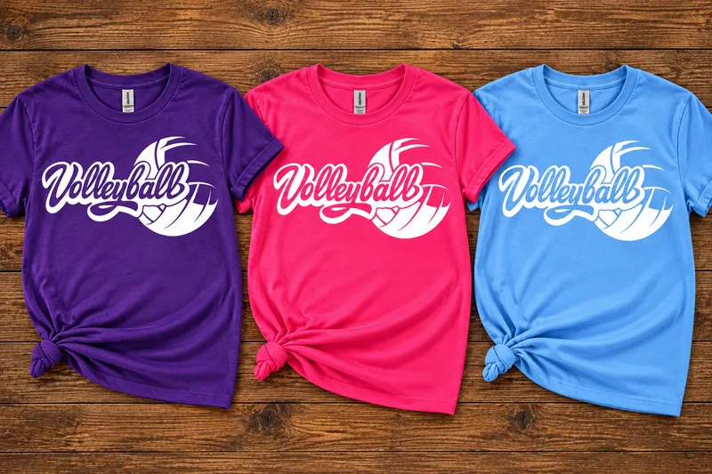 Volleyball Script Graphic T-Shirt – Purple, Hot Pink & Light Blue