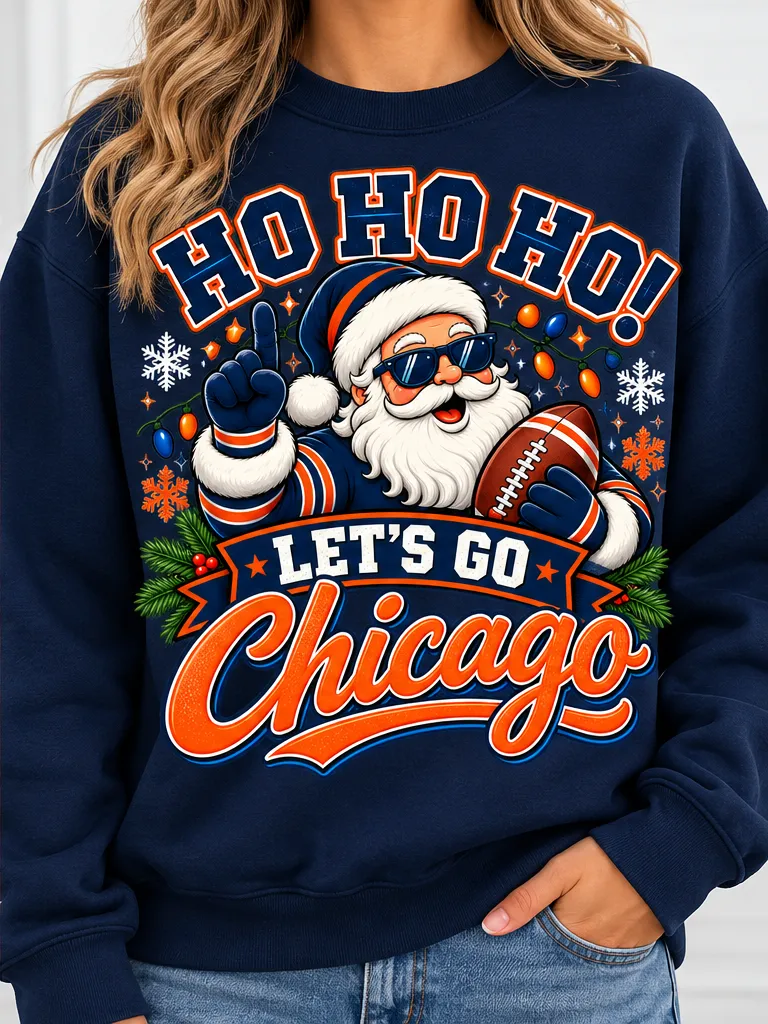 Chicago Football Ho Ho Ho Holiday Crewneck Sweatshirt – Orange or Navy Blue