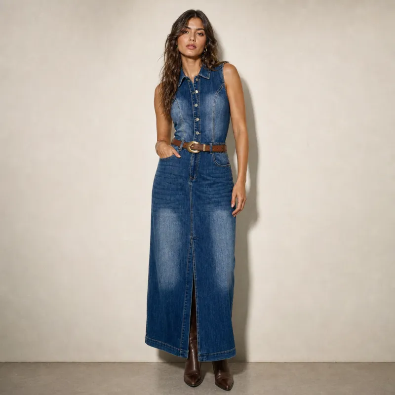 Vestido Denim Maxi Sleeveless