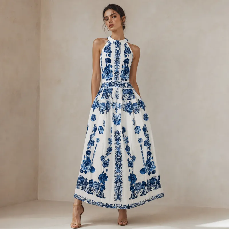 Vestido Maxi Floral Blue & White