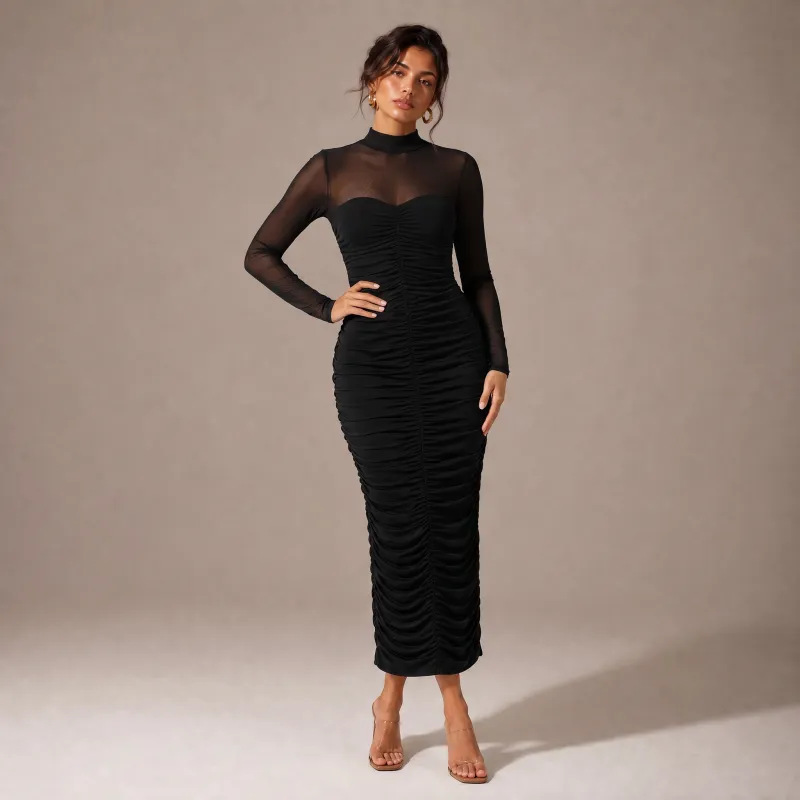 Vestido Noir Mesh Elegance