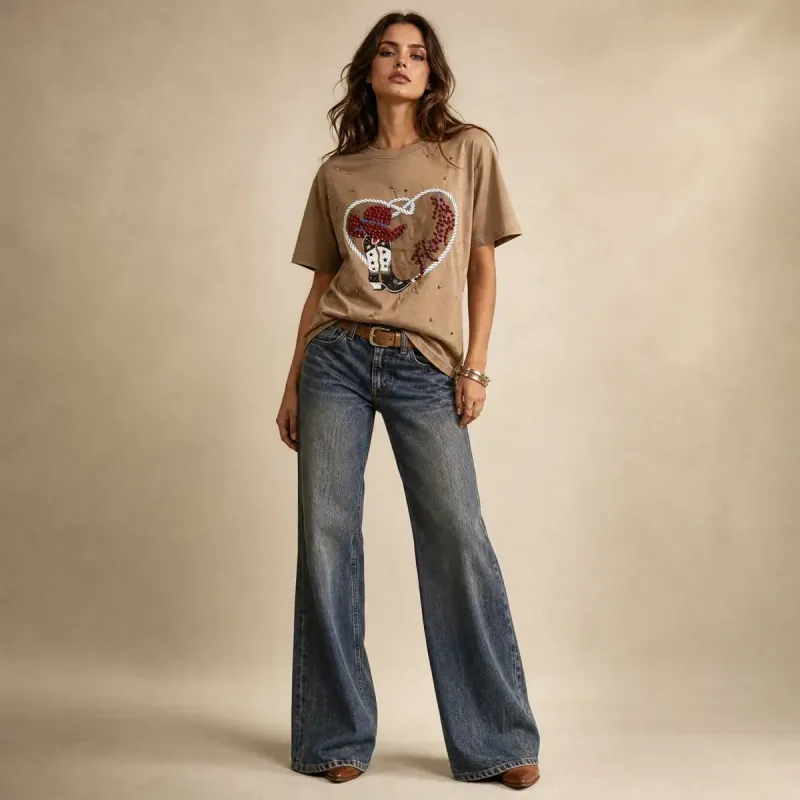 Playera Cowboy Heart Rhinestone