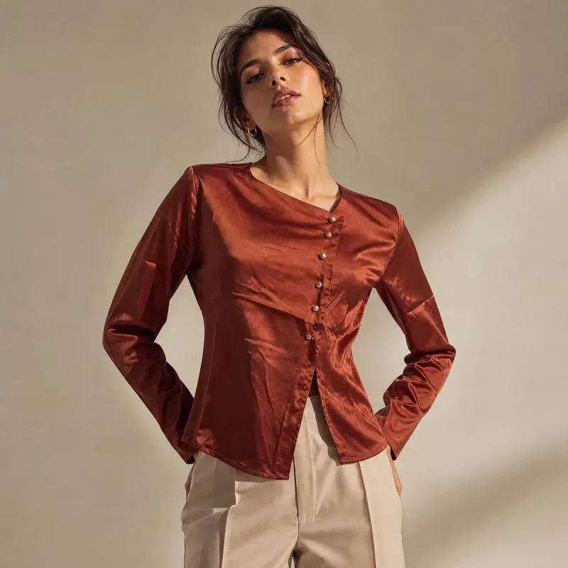 Blusa Satin Elegance Manga Larga