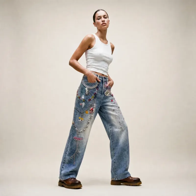 Jeans Denim Wide Leg Charm Street