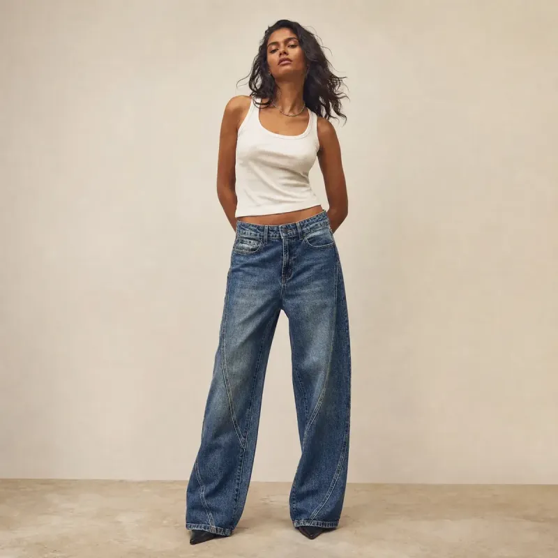 Jeans Denim Wide Leg Sculpt Curve