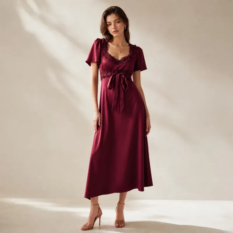Vestido Satin Elegance con Encaje y Moño