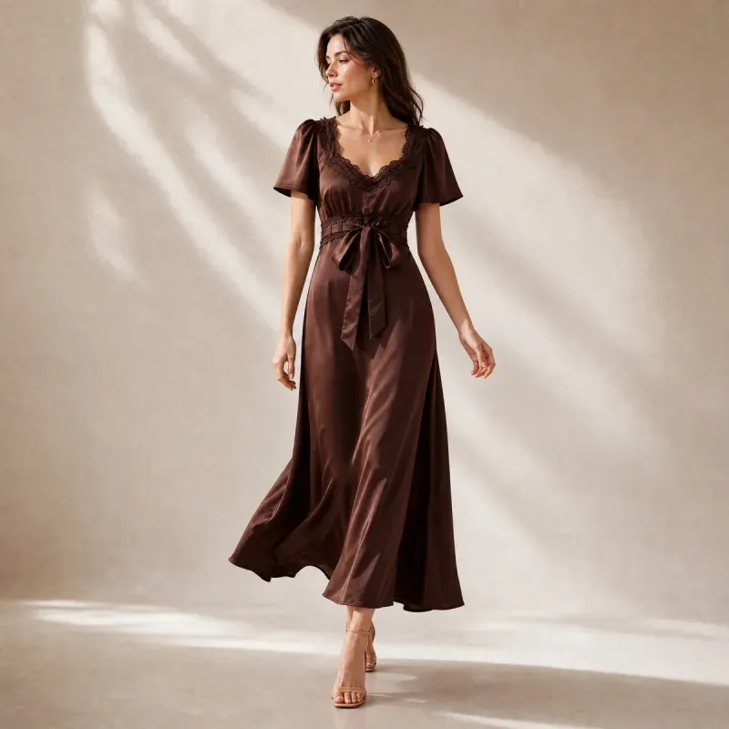 Vestido Satin Elegance con Encaje y Moño