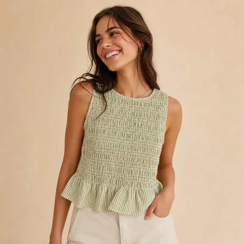 Blusa Sin Mangas Rayas | Smocking Elástico