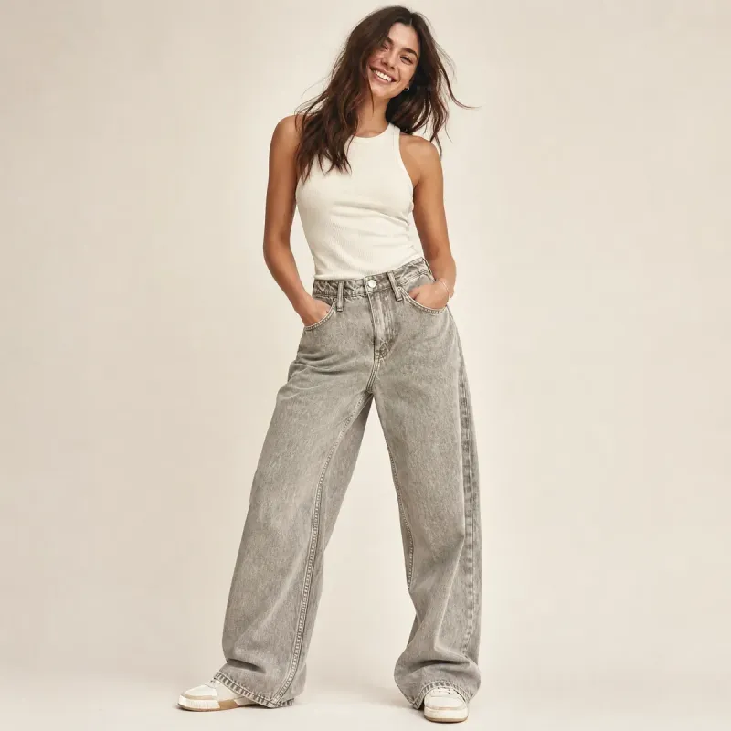 Jeans Wide Leg Gris Acid Wash