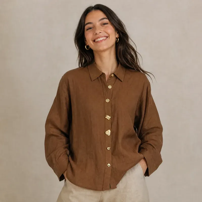 Camisa de Lino Oversized con Botones Dorados
