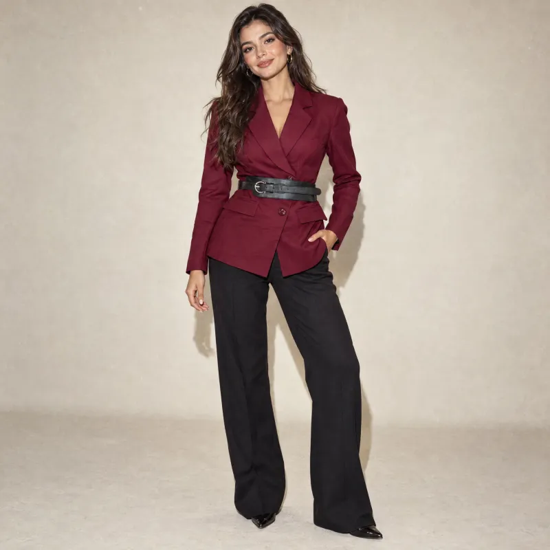 Blazer Cruzado Con Cinturón Vino