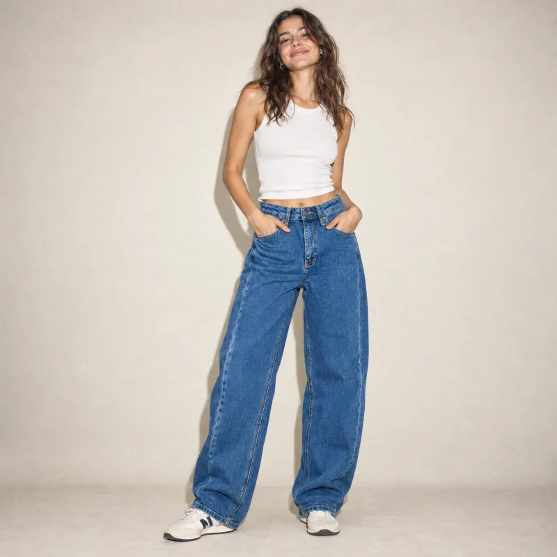 Jeans Barrell Wide Leg Azul Medio