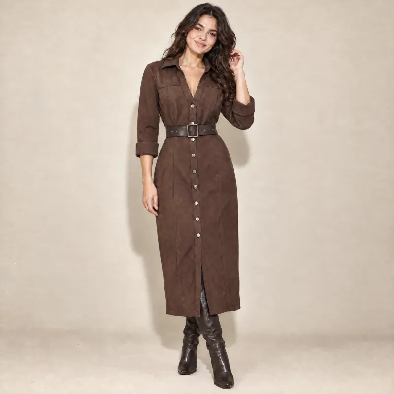 Vestido Camisero Faux Suede