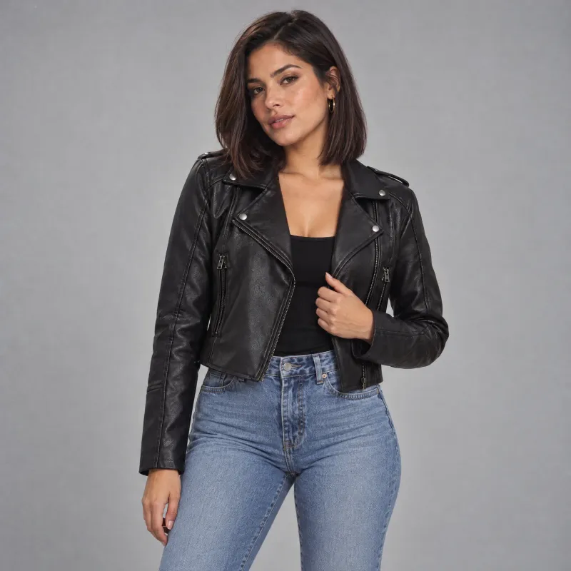 Chamarra Moto Faux Leather Corta