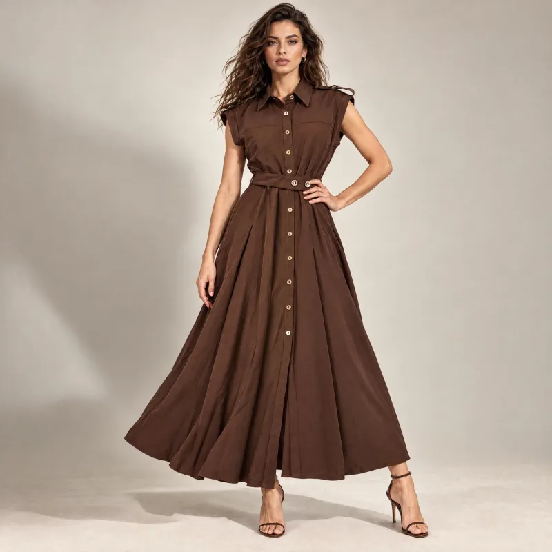 Vestido Camisero Maxi Con Cinturón 