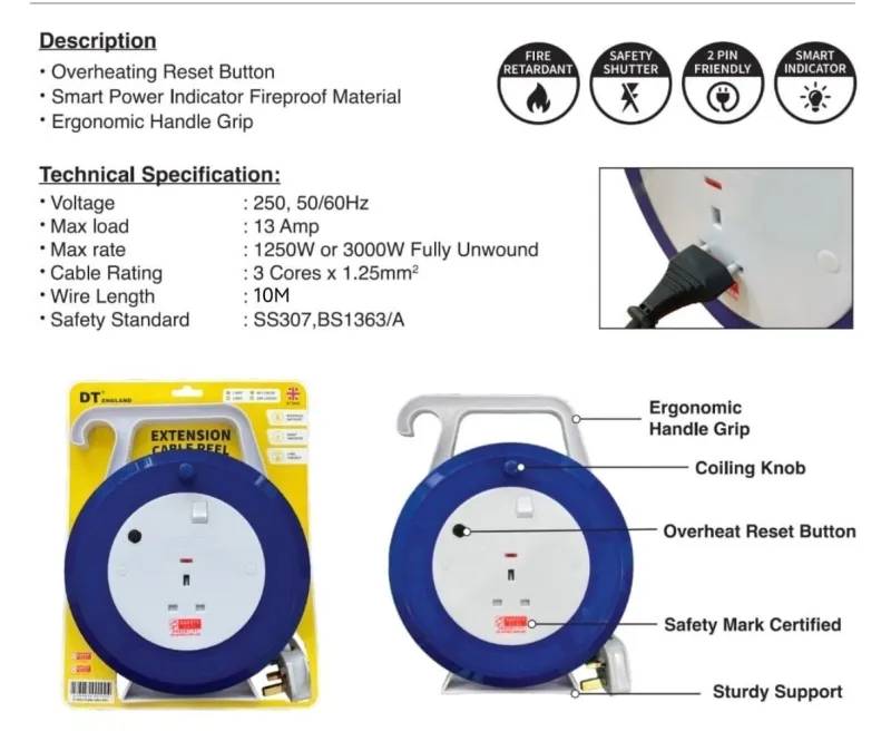 Extension Cable Reel; 2 Gang 10 meters