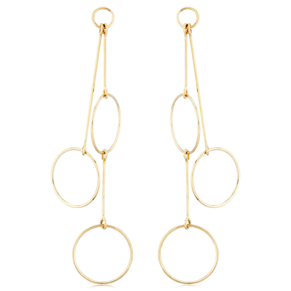 14KY Gold Circle N Sticks Drop Earrings