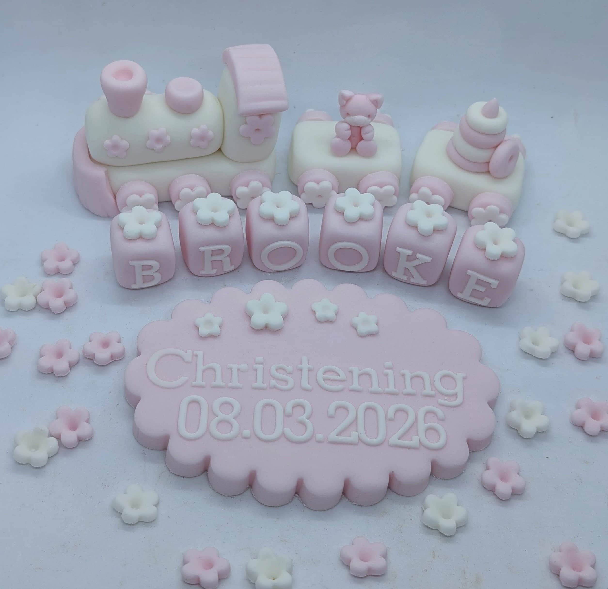 Train Teddy Christening Baptism Plaque set