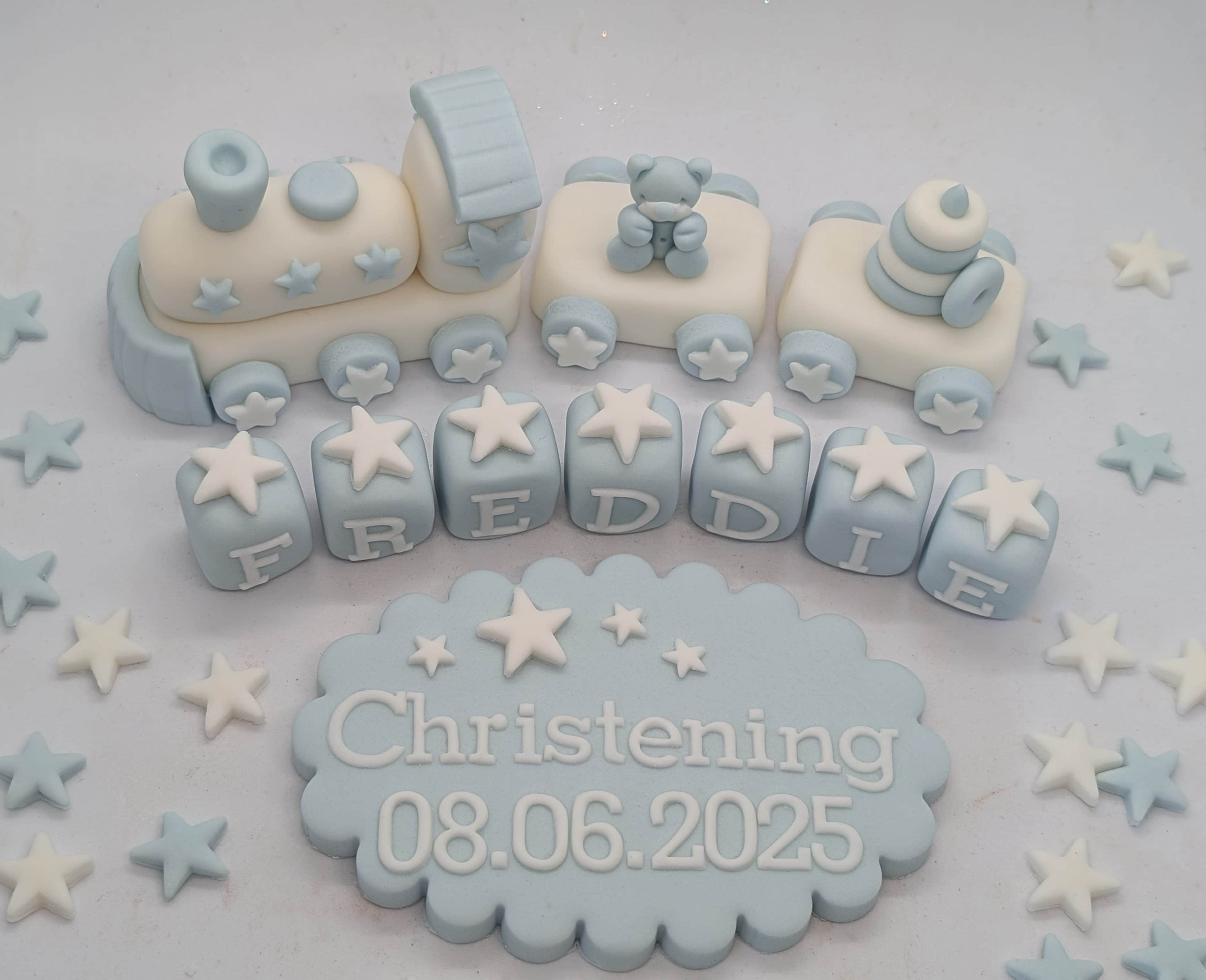 Train Teddy Christening Baptism Plaque set