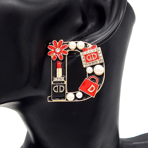 "D"-Shaped Brooch Lipstick Accent, Handbag Details,… — Red, Gold-Tone