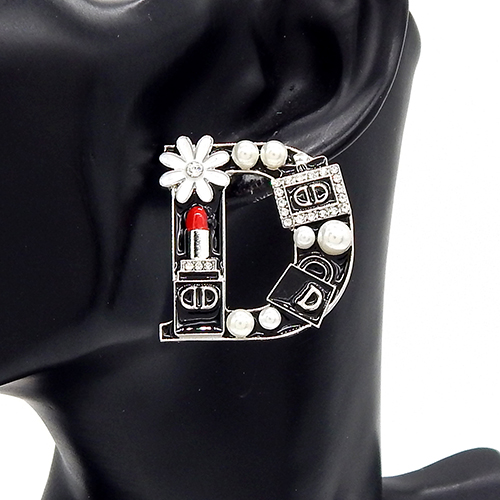 "D"-Shaped Brooch Lipstick Accent, Handbag Details,… — Black, Rhodium Silver
