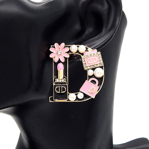 "D"-Shaped Brooch Lipstick Accent, Handbag Details,… — Pink, Gold-Tone