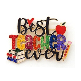"Best Teacher Ever" Brooch — Multicolor, Gold-Tone