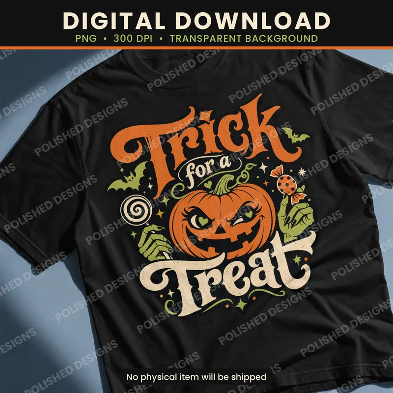 Trick for a Treat Retro Halloween PNG | Digital Download