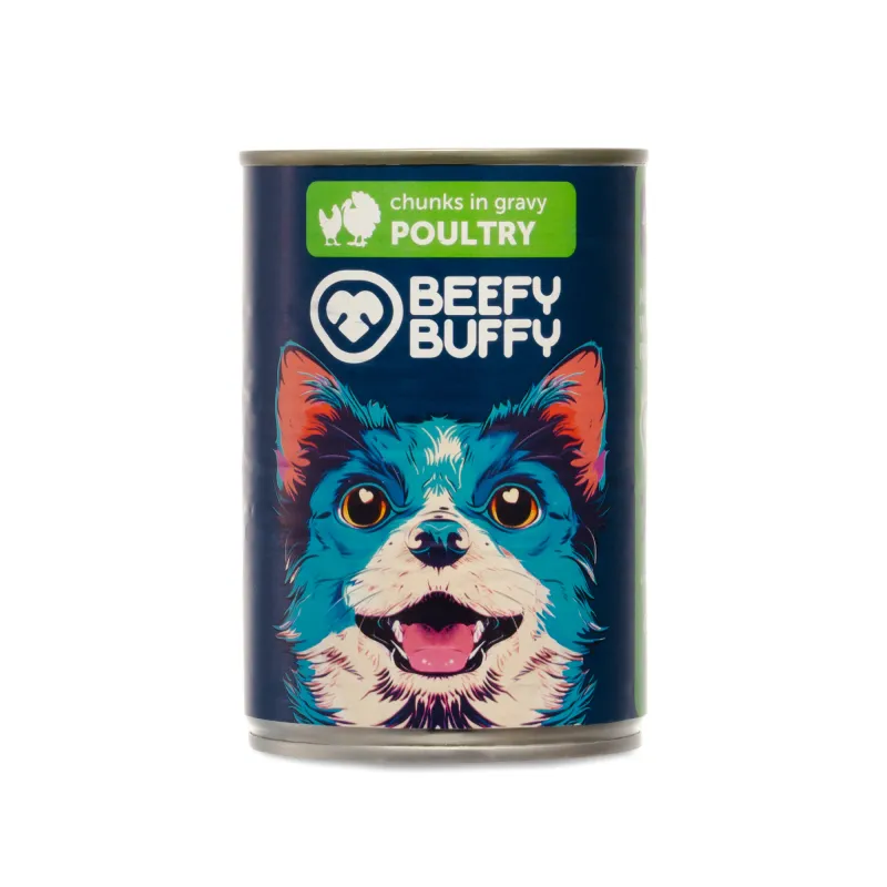 BEEFY BUFFY Kawałki w sosie z drobiem | dla dorosłych psów | 415 g