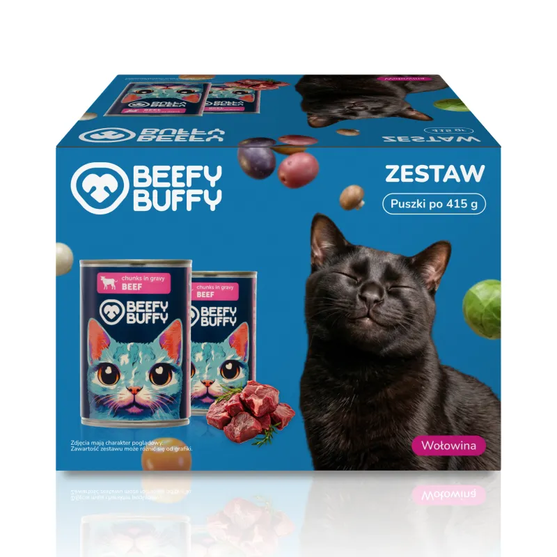 BEEFY BUFFY Zestaw Kawałki w sosie | Wołowina | dla dorosłych kotów | 415g
