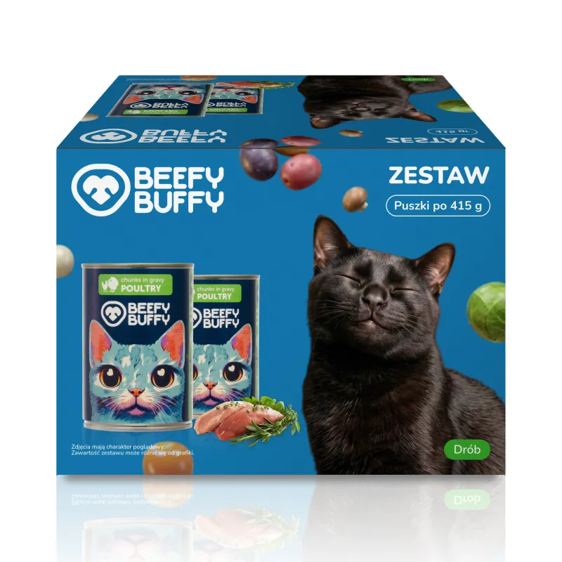 BEEFY BUFFY Zestaw Kawałki w sosie | Drób | dla dorosłych kotów | 415g