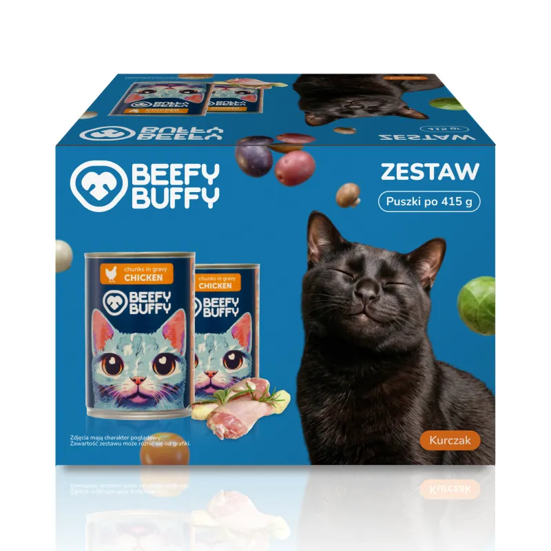 BEEFY BUFFY Zestaw Kawałki w sosie | Kurczak | dla dorosłych kotów | 415g