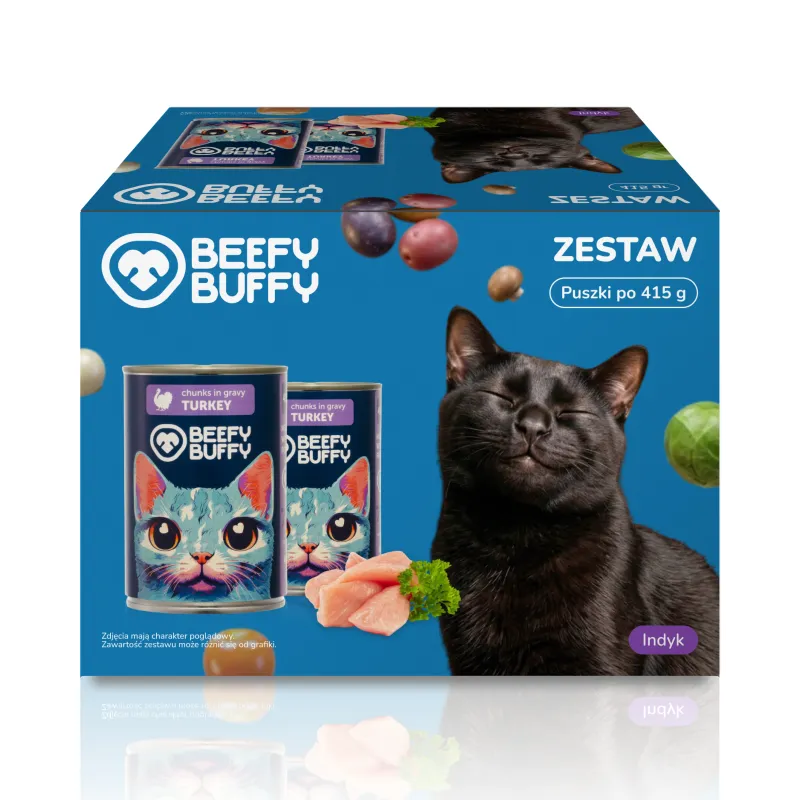 BEEFY BUFFY Zestaw Kawałki w sosie | Indyk | dla dorosłych kotów | 415g