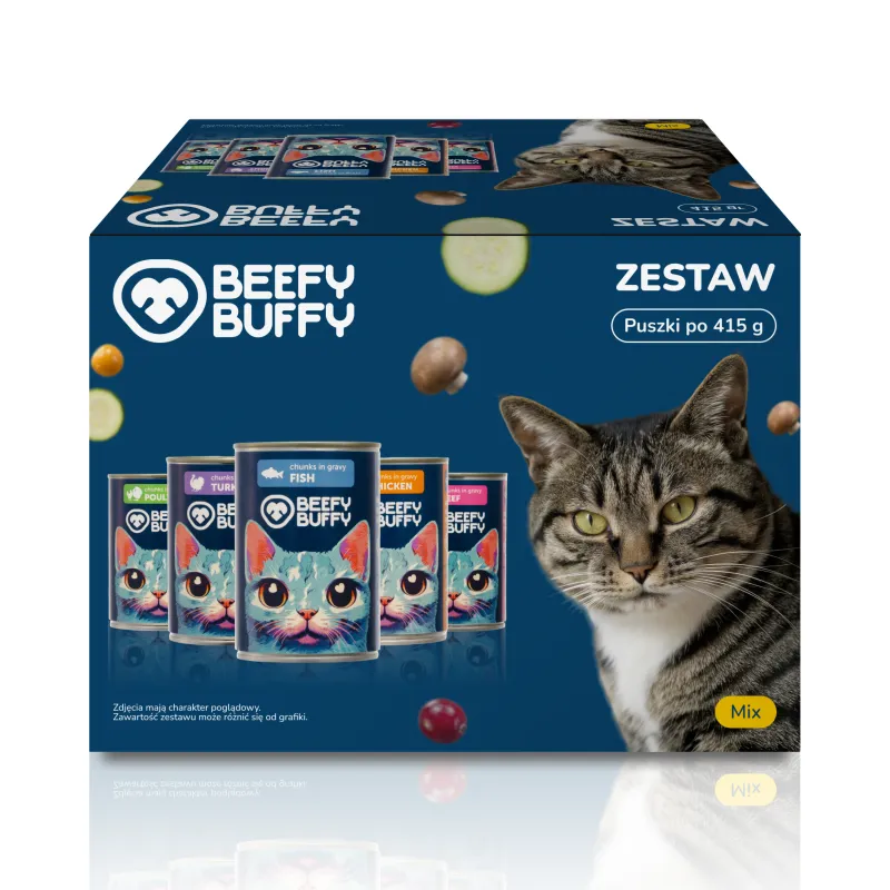 BEEFY BUFFY Zestaw Kawałki w sosie | 5 smakiw | dla dorosłych kotów | 30x415g