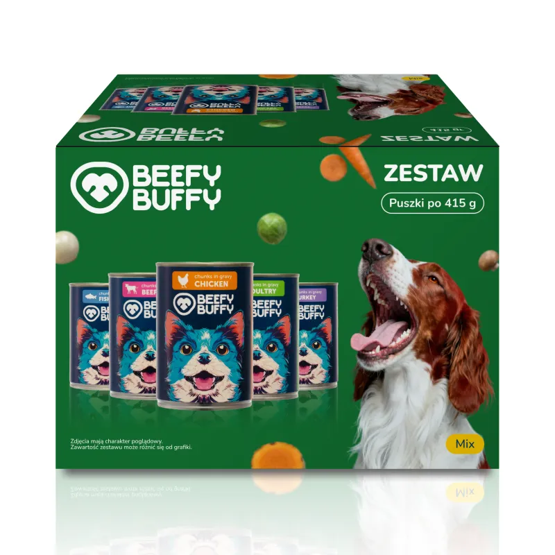 BEEFY BUFFY Zestaw Kawałki w sosie | 5 smakiw | dla dorosłych psów | 30x415g