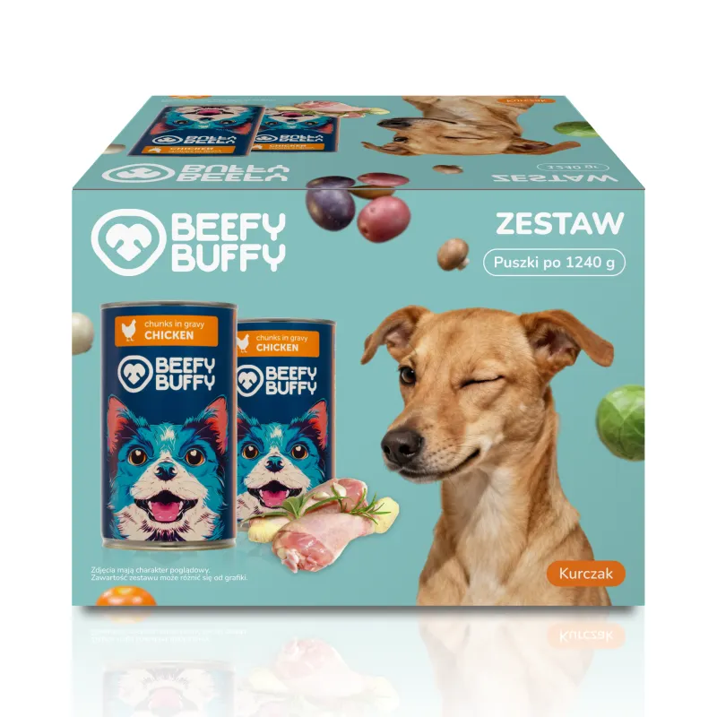 BEEFY BUFFY Zestaw Kawałki w sosie z kurczakiem | dla dorosłych psów | 1240g